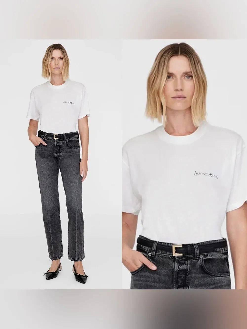 NWT ANINE BING WALKER oversized Tee Lyrics in ivory